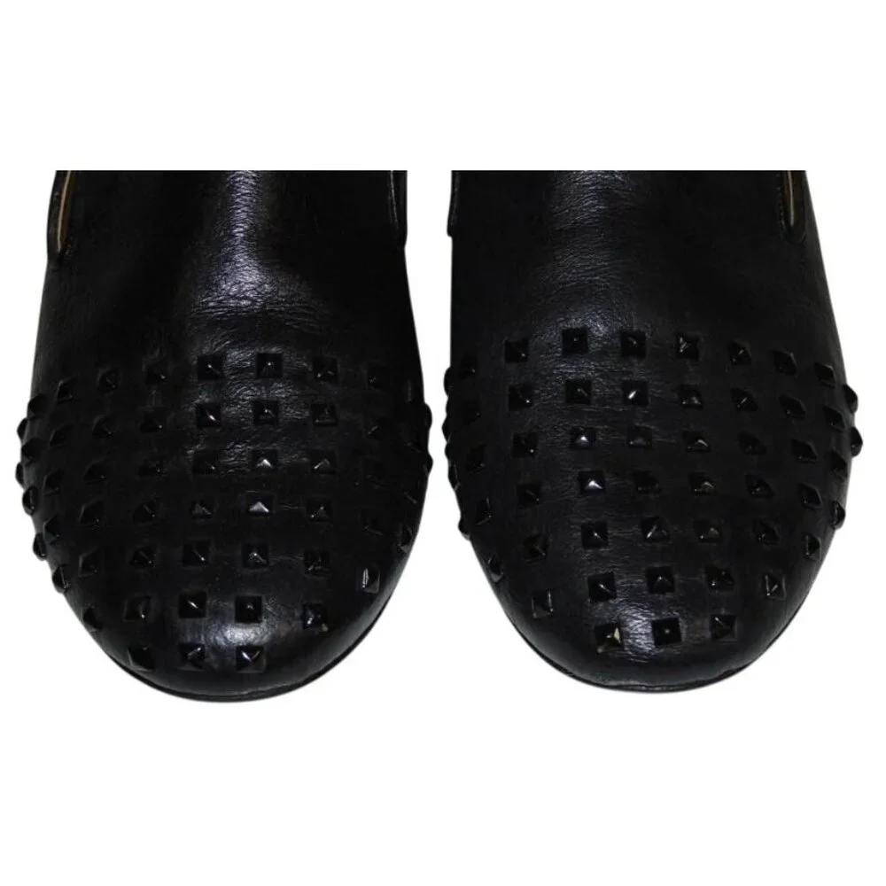 Steve Madden Henri Black Leather Upper Embellished Studded Slip On Loafers sz 8